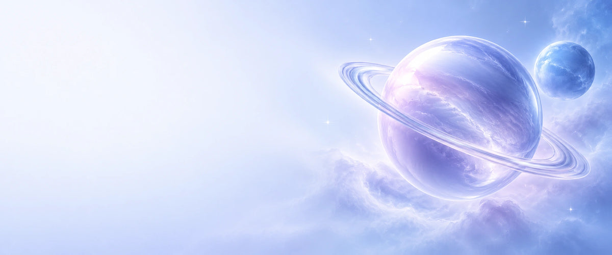Planeta con anillos sobre un cielo claro
